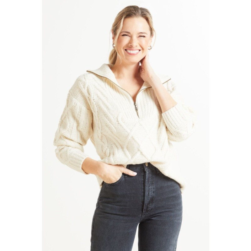 SANCTUARY Cable Zip Pullover | EVEREVE | Evereve