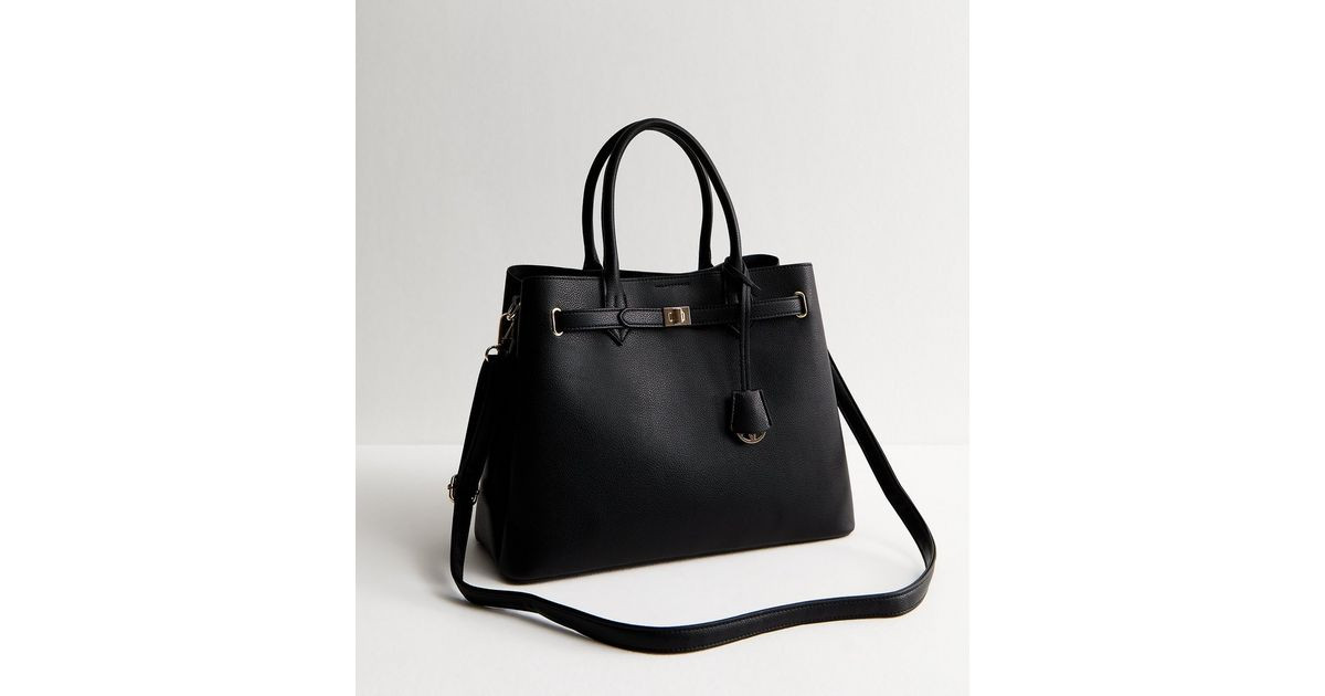 Black Faux Leather Triple Compartment Tote Bag | New Look | New Look (UK)