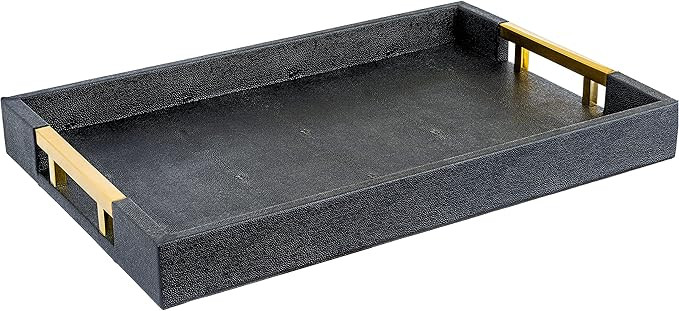 Modern Elegant 18"x12" Rectangle Black Glossy Shagreen Decorative Ottoman Coffee Table Perfume Li... | Amazon (US)