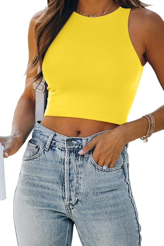 EFAN Womens Sexy Sleeveless Double Lined Crop Tops Workout Cute Tight Racerback Tank Tops Summer ... | Amazon (US)