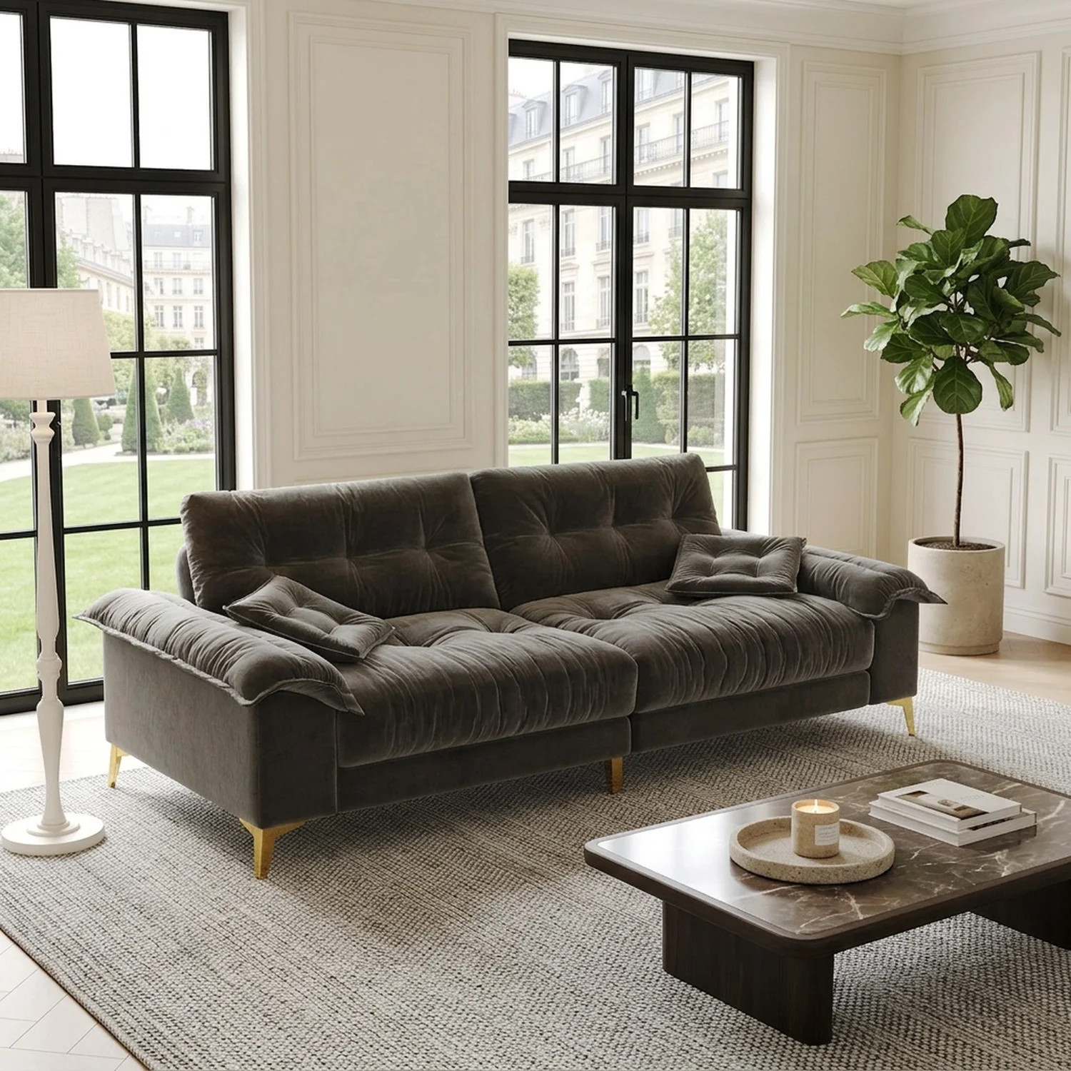 104.7" Modern Dark Grey Chenille 4-Seater Cloud Sofa with Wide Flip Armrests & 2 Pillows - Walmart.com | Walmart (US)