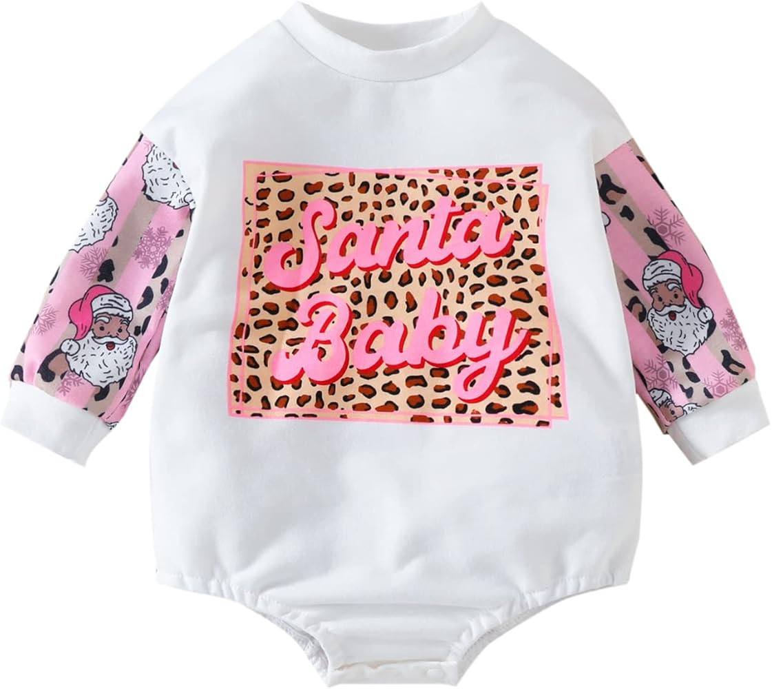 Newborn Baby Christmas Outfit Boy Girl Santa Baby Sweatshirt Romper Long Sleeve Sweater Romper Fall  | Amazon (US)
