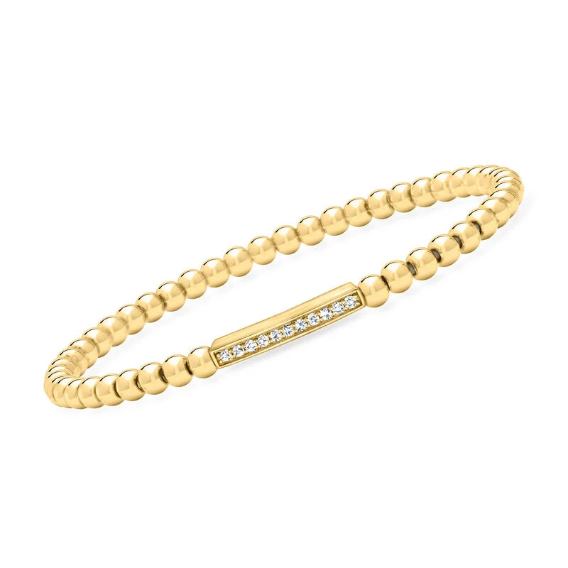 .15 ct. t.w. Lab-Grown Diamond Bar and 4mm 18kt Gold Vermeil Bead Stretch Bracelet | Ross-Simons