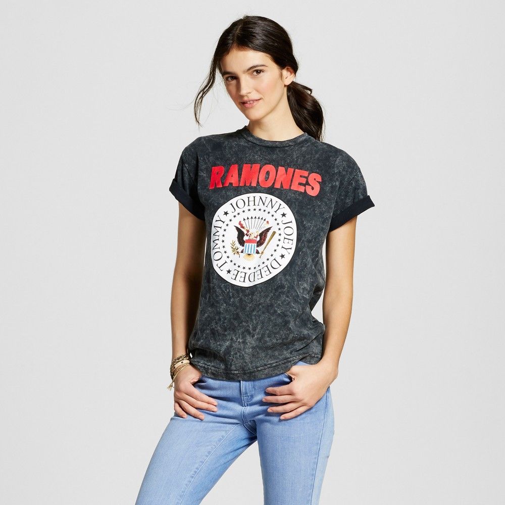 Women's Ramones Washed Graphic T-Shirt L - Black (Juniors') | Target