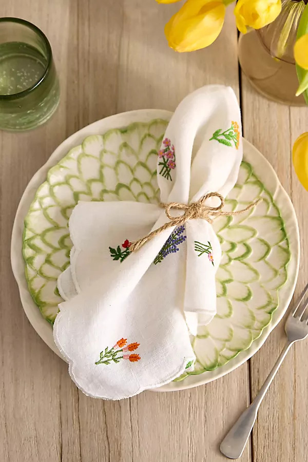 Embroidered Floral Linen Napkins, Set of 2 | Anthropologie (US)