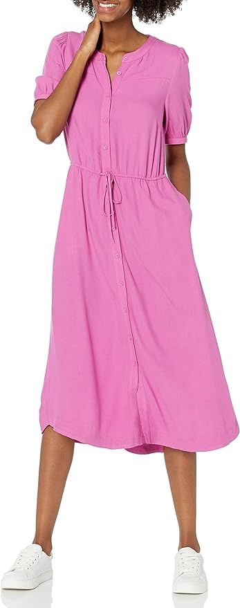 Amazon Essentials Women's Relaxed Fit Half-Sleeve Waisted Midi A-Line Dress | Amazon (US)