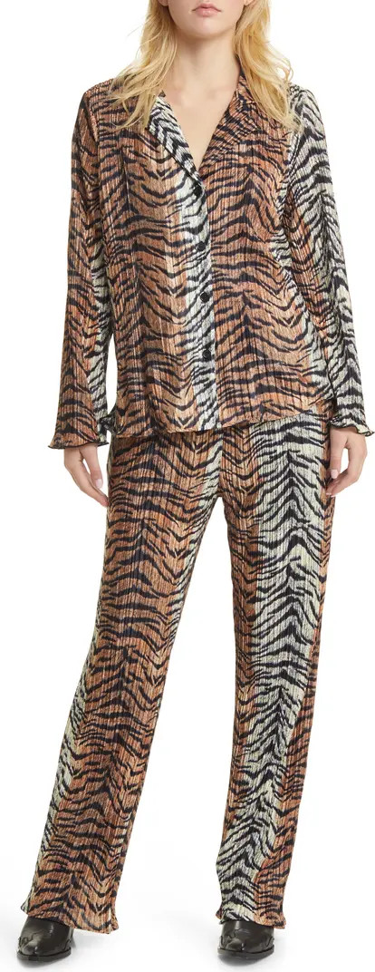 Dressed in Lala Tiger Long Sleeve Plissé Top & Pants Set | Nordstrom | Nordstrom