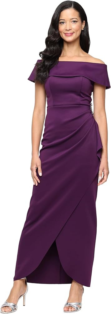 Alex Evenings Women's Stretch Scuba Crepe Off the Shoulder Dress with Foldover Cuff Neckline and ... | Amazon (US)