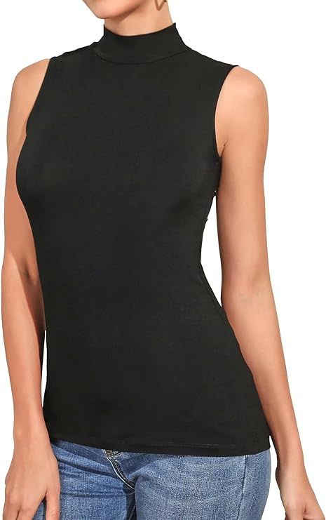 MANGDIUP Women's Mock Turtle Neck Long Sleeve Sleeveless Pullover Tops Slim Fit Basic Lightweight... | Amazon (US)