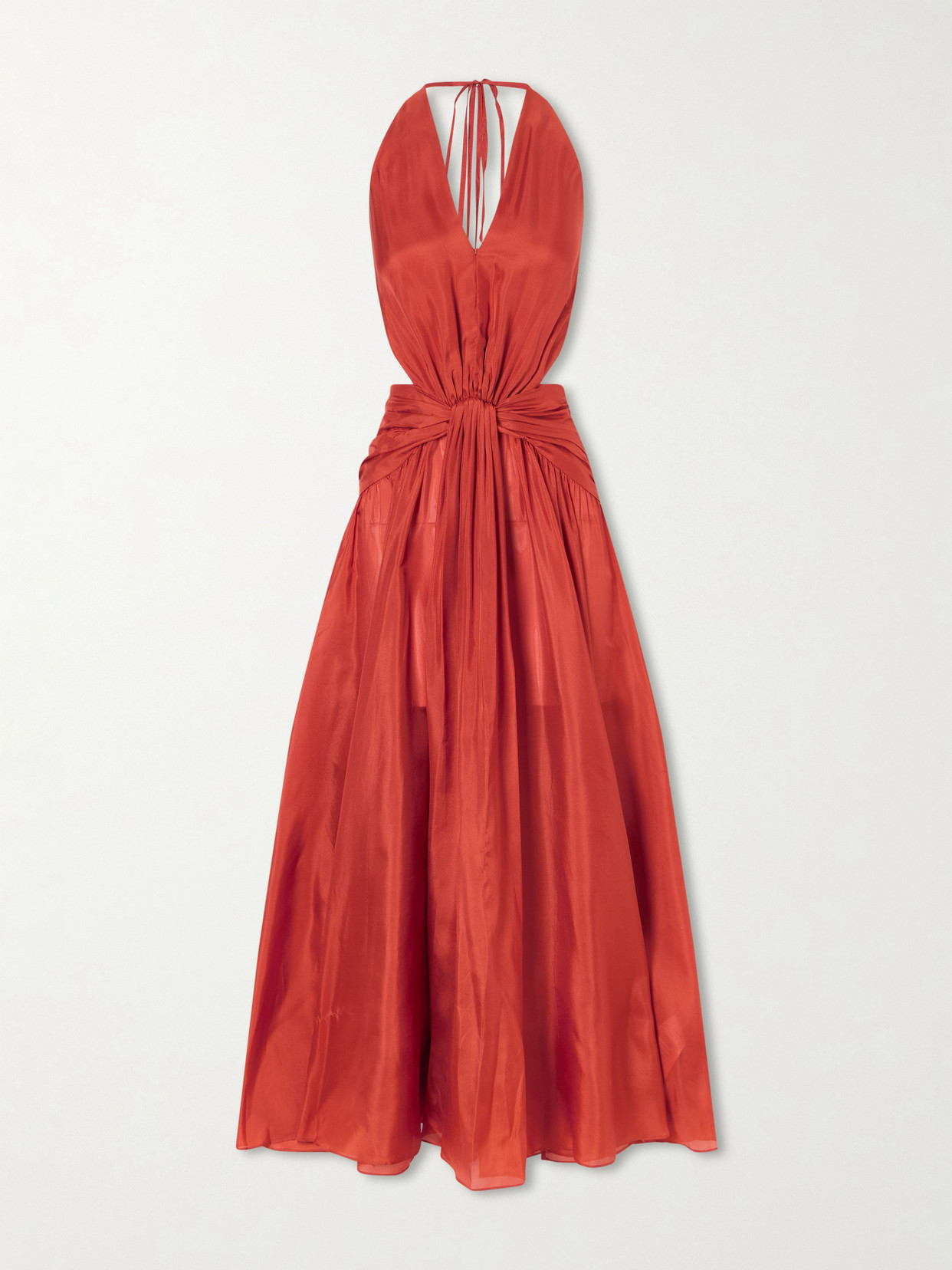 Zimmermann - Indra Knotted Silk Halterneck Maxi Dress - Red | NET-A-PORTER (US)