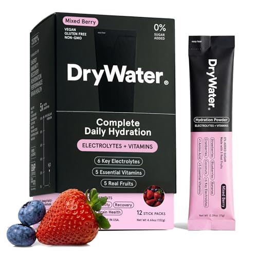DryWater Electrolytes + Vitamins Hydration Packets, Mixed Berry 12 Pack | Amazon (US)