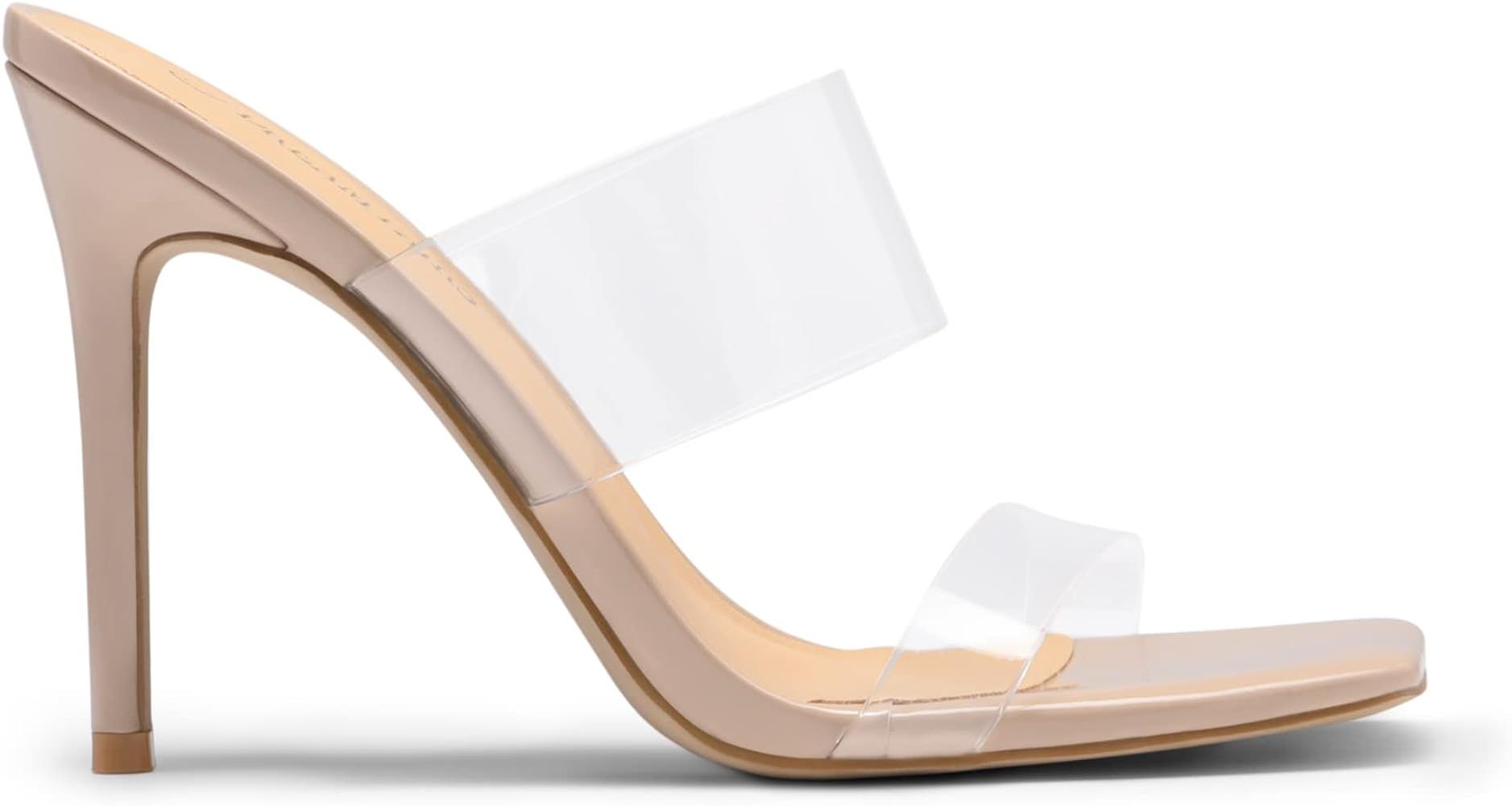 DREAM PAIRS Women's Square Toe High Stiletto Heels Sandals Open Toe Double Strap Dress Mules | Amazon (US)
