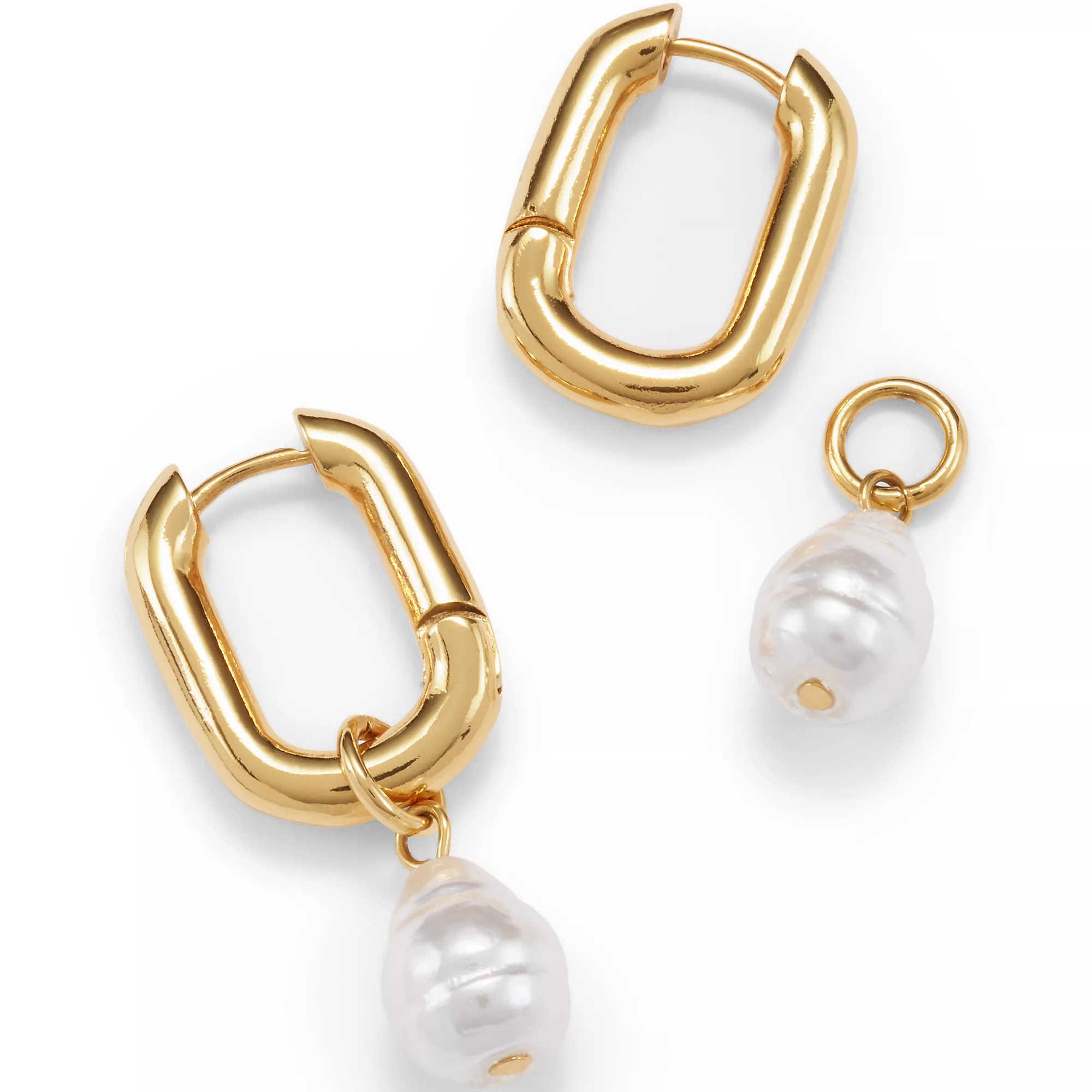Water-Resistant Convertible Pearl Hoop Earrings | Lands' End (US)