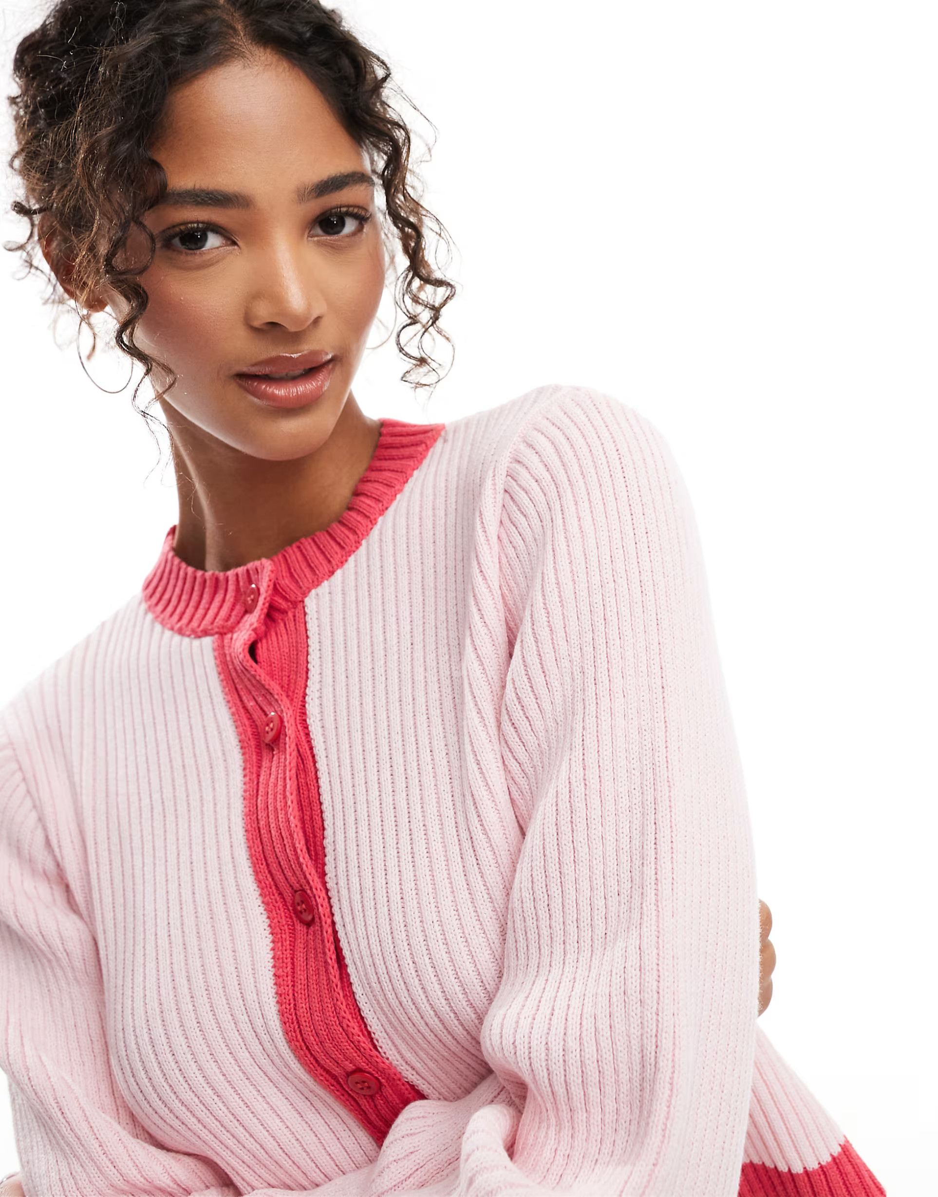 ASOS DESIGN knitted cardigan co-ord in red and pink | ASOS (Global)