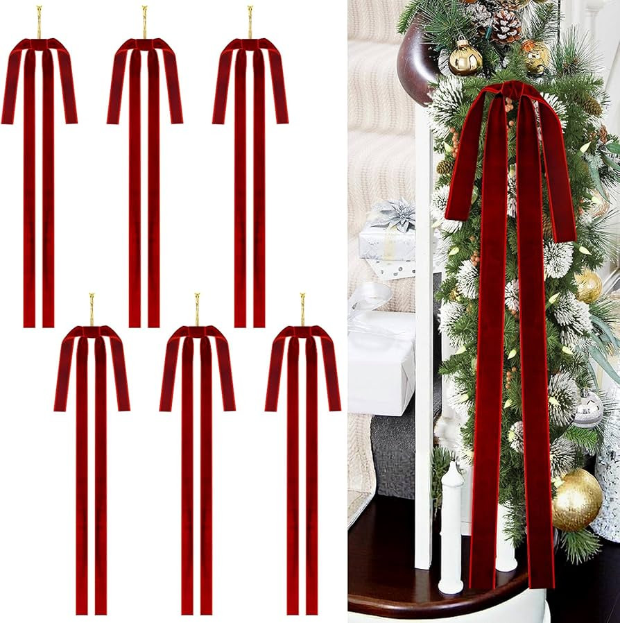 6 Pack Velvet Christmas Bows, 24" x 15.5" Long Burgundy Velvet Bows for Christmas Tree, Vintage V... | Amazon (US)