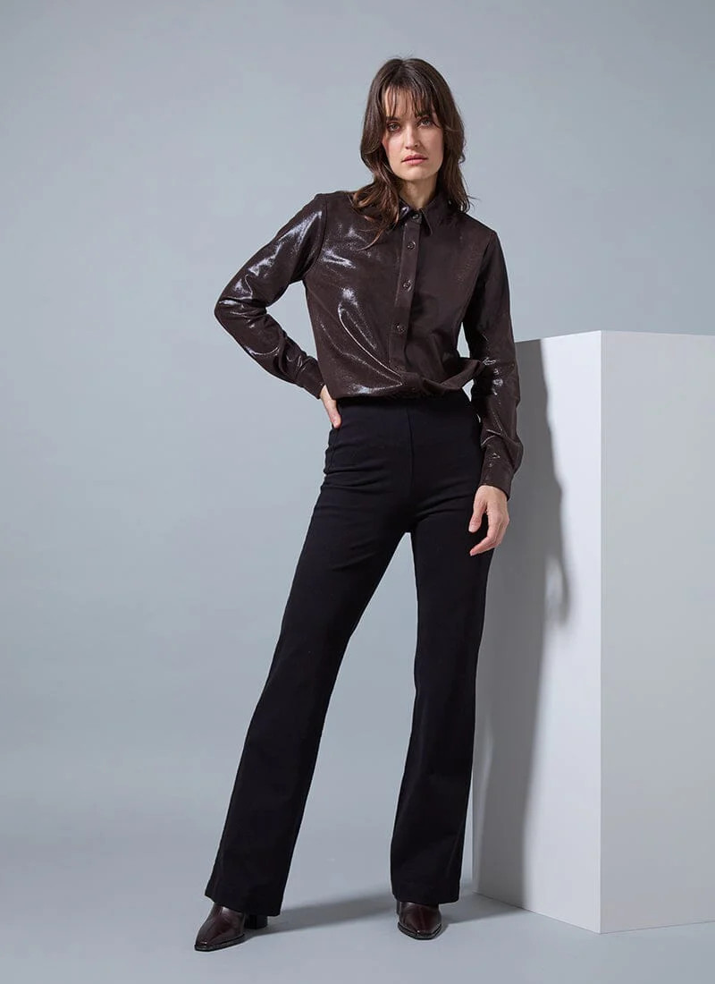 Connie Patent Foil Vegan Suede Shacket & Denim Trouser Set | Lysse