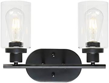 VINLUZ 2 Light Black Bathroom Wall Light with Clear Glass Shade Vanity Lighting | Amazon (US)