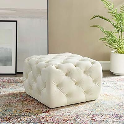 Modway Amour Tufted Performance Velvet Square Upholstered Ottoman in Ivory | Amazon (US)
