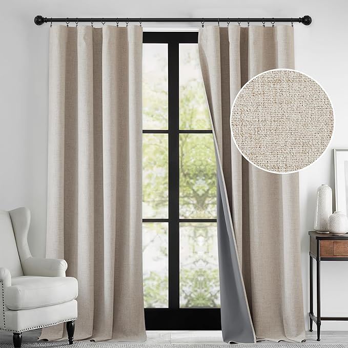 RYB HOME Linen Textured 100% Blackout Curtains for Bedroom, Insulating Energy Saving Window Curta... | Amazon (US)