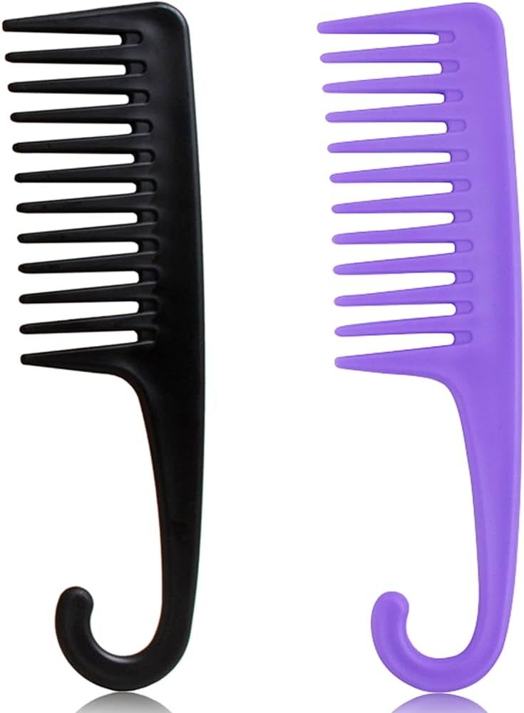 2PCS Large Wide Tooth Comb, Shower Combs with Hook for Wet Curly Hair, Premium Big Hair Brush Com... | Amazon (US)