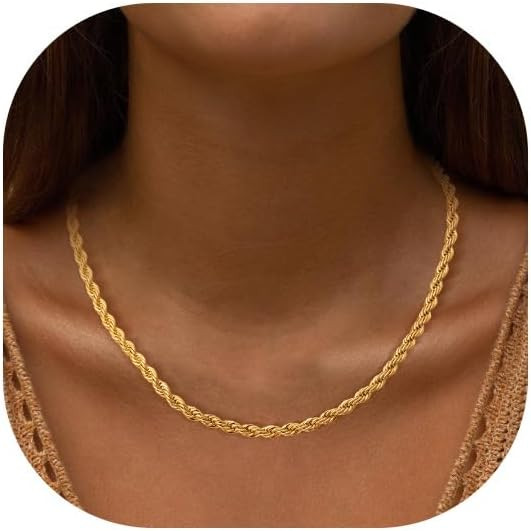 Gold Necklace for Women 14K Chunky Gold Chain Necklace Cuban Link Rope Paperclip Chain Choker Lay... | Amazon (US)