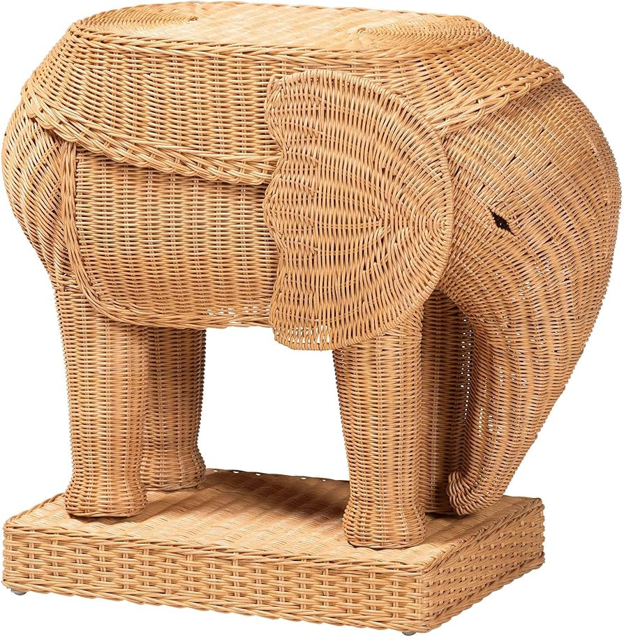 bali & pari Elissa Natural Rattan Elephant End Table, Light Honey | Amazon (US)