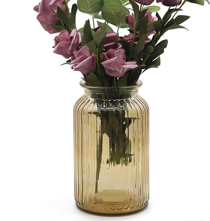 OFFIDIX Glass Vase,7.3 * 4.3in Vertical Line Geometric Faceted Design Flower Vase | Amazon (US)