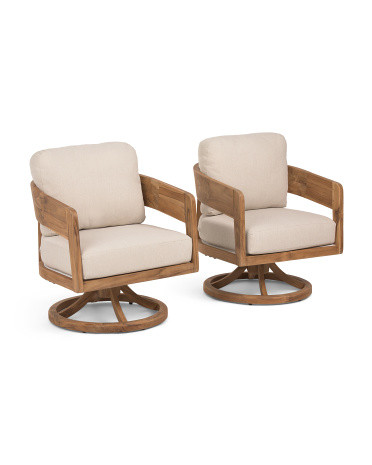 Set Of 2 26x27 Outdoor Teak Swivel Accent Chairs | TJ Maxx