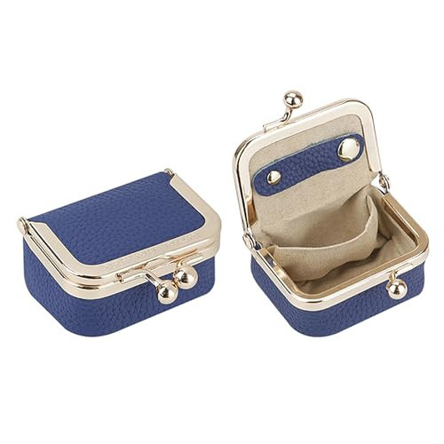 Royal Bagger Genuine Cow Leather Mini Jewelry Box Women's Coin Purse Solid Color Kiss Lock Change Pouch Casual Style Small Storage Bag for Women 1894 (Royal Blue) | Amazon (US)
