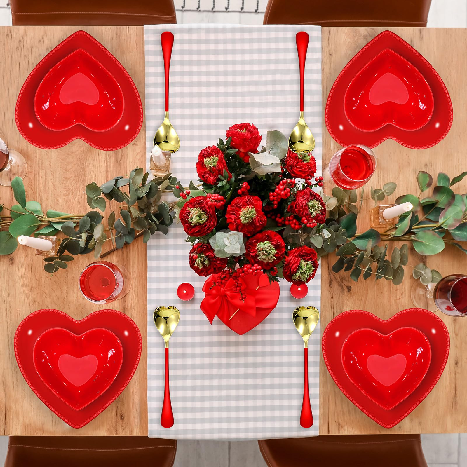 Nitial 12 Pcs Heart Bowl and Plates Set Ceramic Valentine's Day Dinnerware Cute Red Hearts Shaped... | Amazon (US)