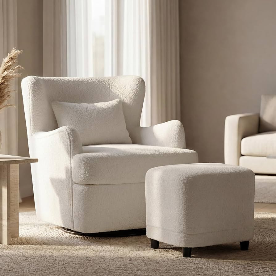 Wingback Swivel Accent Chair - Boucle Barrel Chair with Ottoman, 360\u00b0 Swivel Rocking Modern ... | Amazon (US)