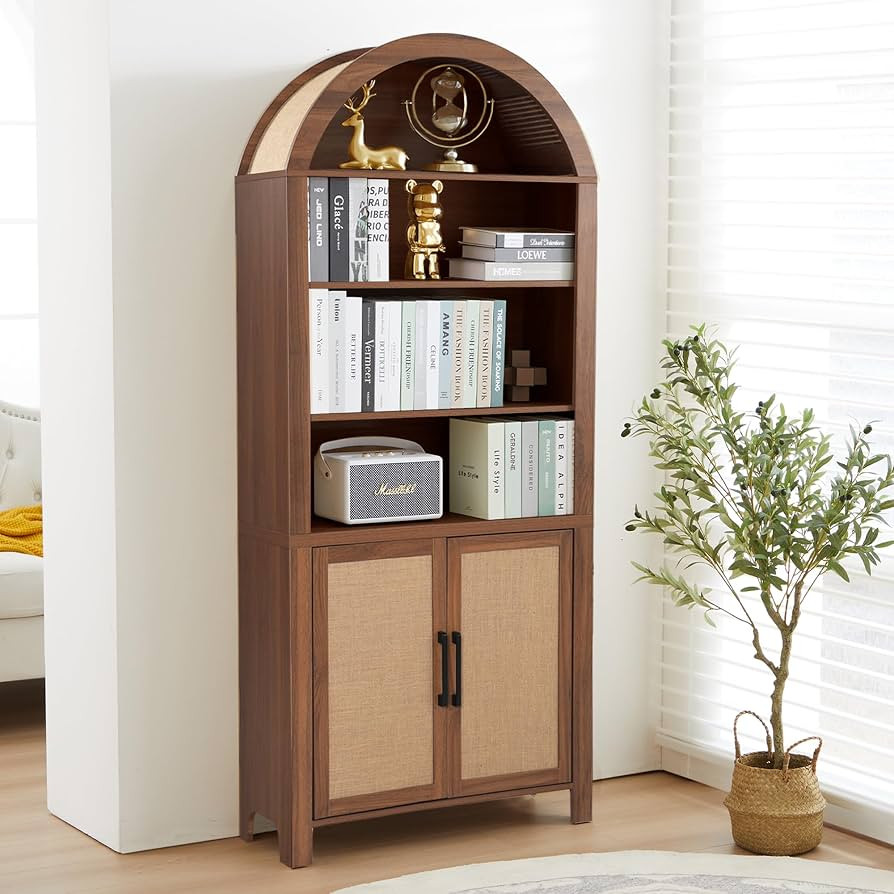 71" Tall Arched Cabinet with Storage, Modern Farmhouse 6-Tier Arched Bookcase with Door, Boho Arc... | Amazon (US)