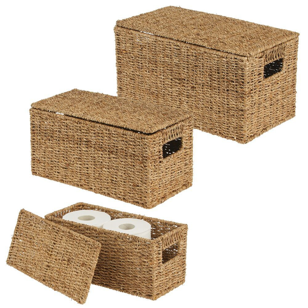 mDesign Woven Seagrass Home Storage Basket with Lid, Set of 3 | Target