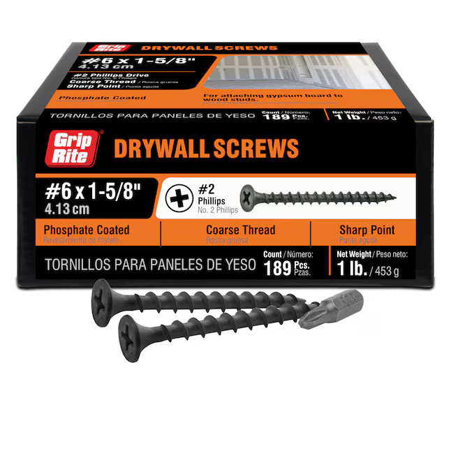 Grip-Rite #6 x 1-5/8-in Bugle Coarse Thread Drywall Screws 1-lb (189-Pack) | Lowe's