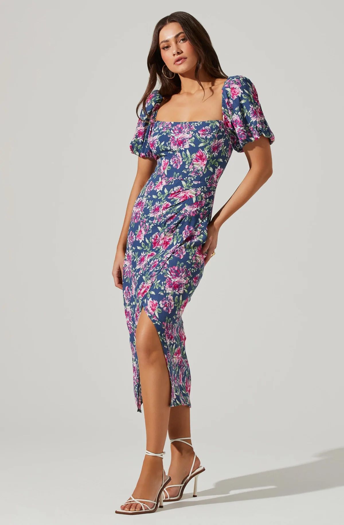 Floral Square Neck Slit Front Midi Dress | ASTR The Label (US)