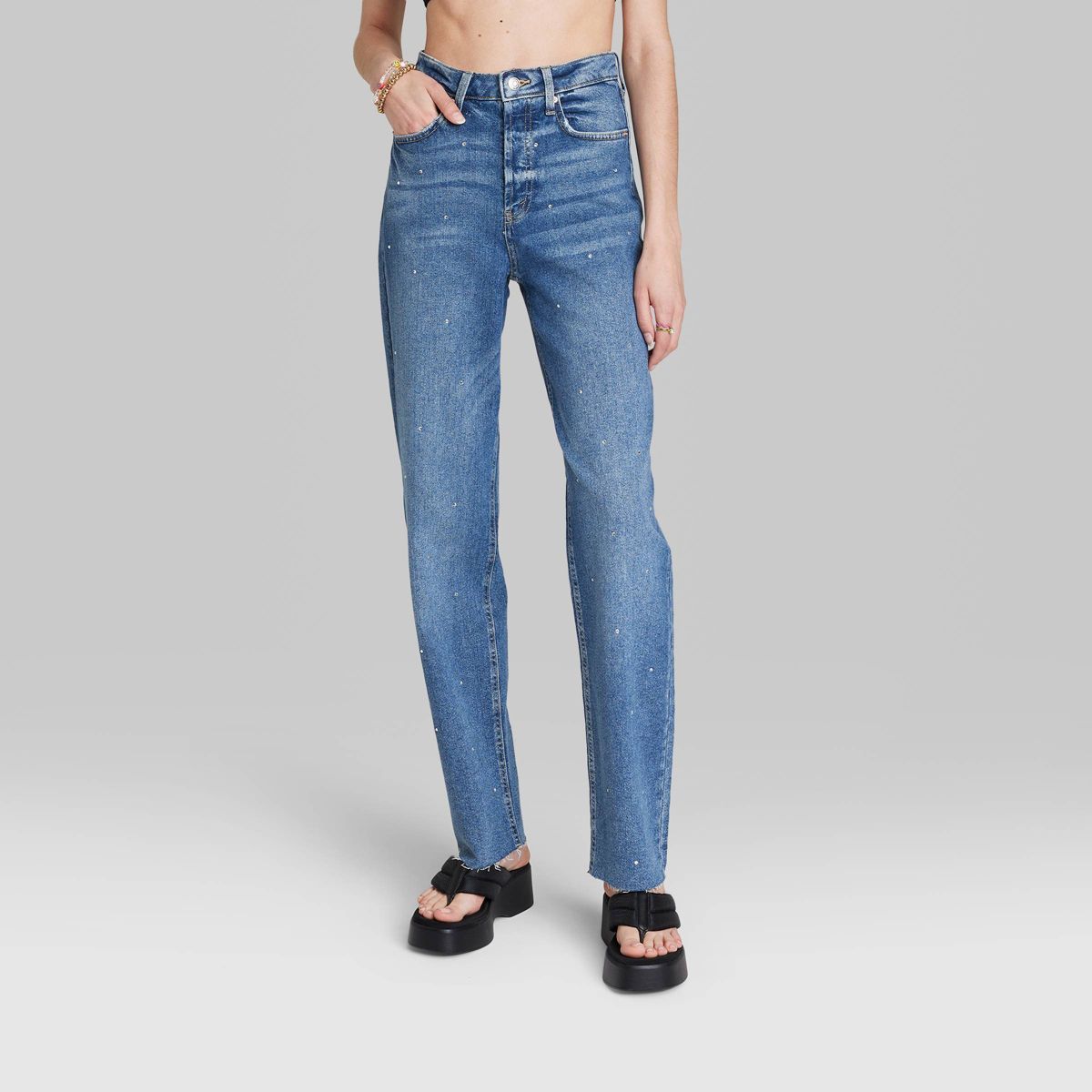 Women's Super-High Rise Rhinestone Straight Jeans - Wild Fable™ Medium Wash | Target