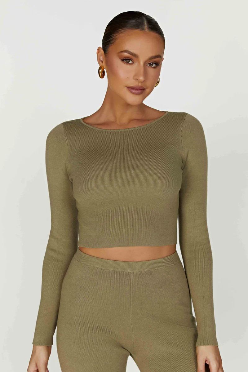 Haisley Long Sleeve Knit Top - Olive | MESHKI US