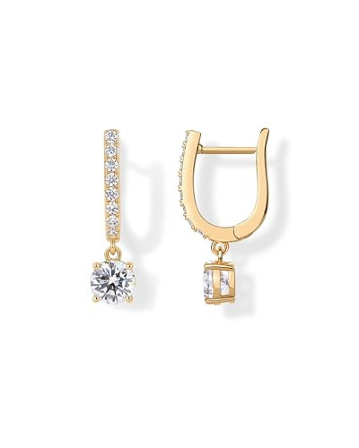 PAVOI 14K Yellow Gold Plated Dangle Hoop Earrings for Women - Bridal Small Dangle Gold Earrings with 925 Sterling Silver Posts - Cubic Zirconia Huggie Drop Trendy Fashion Jewelry | Amazon (US)