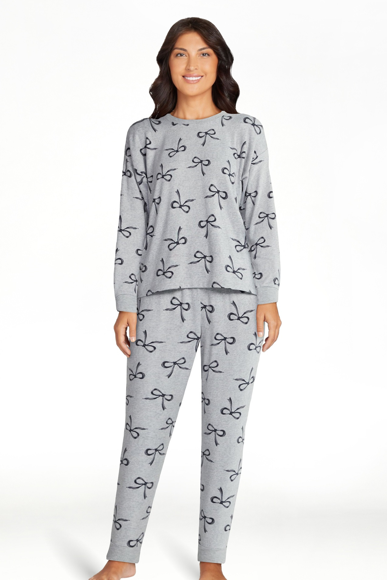 Joyspun Women's Cozy Lounge Collection Hacci Knit Long Sleeve Top and Joggers Pajama Set, Sizes X... | Walmart (US)