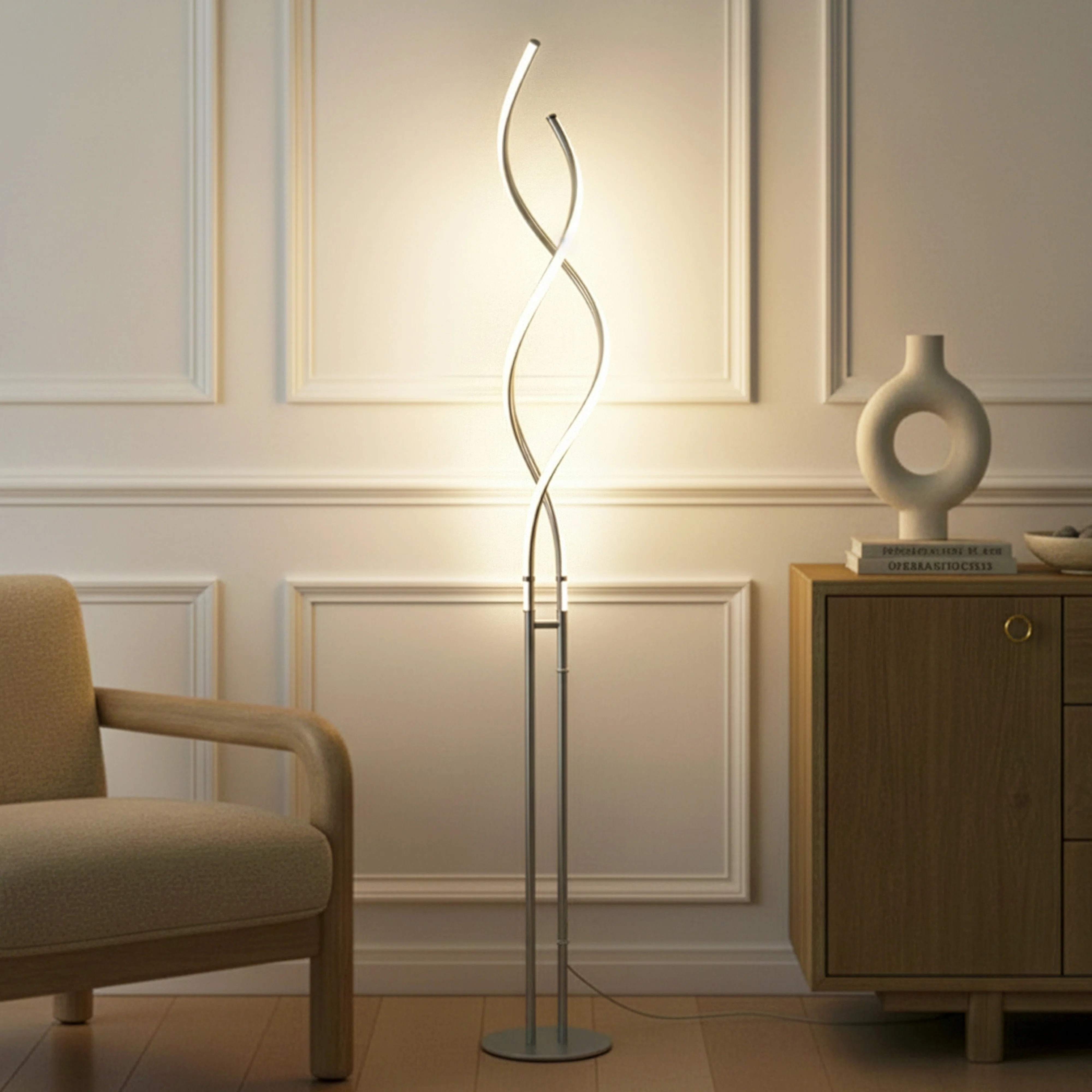 Embrace 40–60" Modern LED Spiral 2-in-1 Floor and Table Lamp with Silver Finish, Adjustable Hei... | Wayfair North America