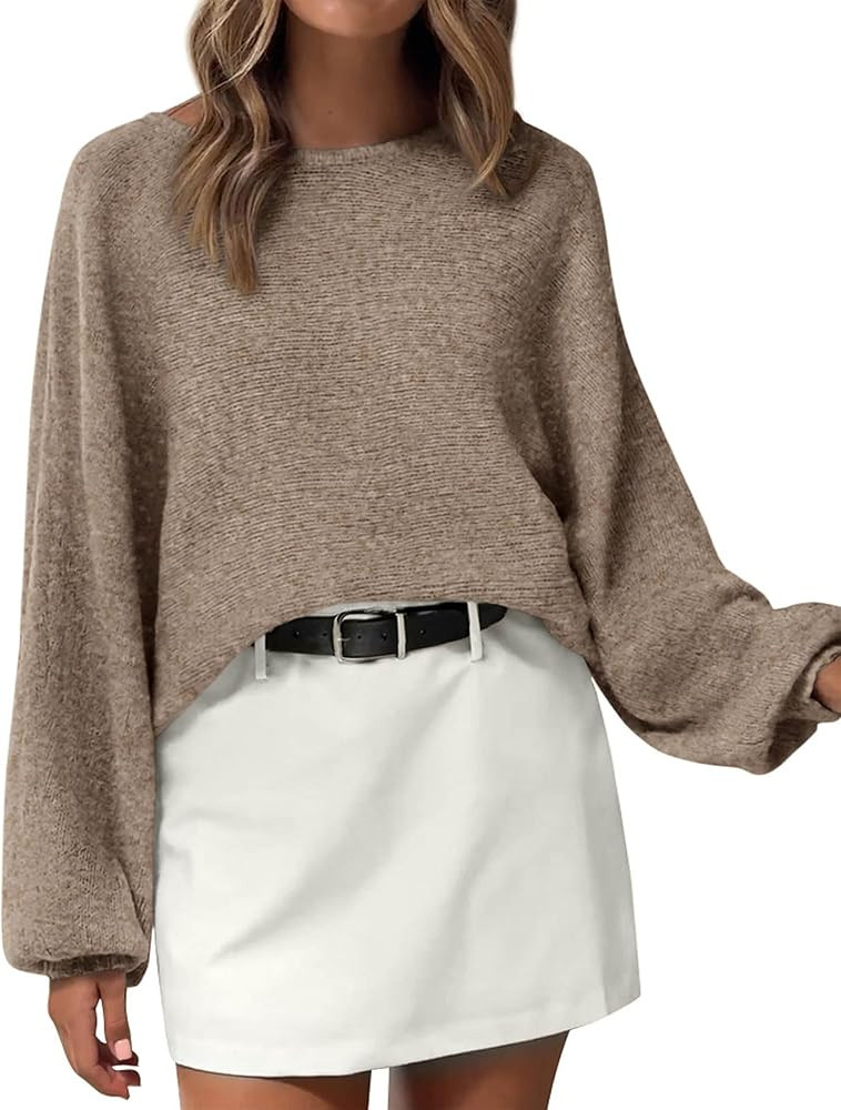 KIRUNDO Oversized Sweaters for Women 2025 Fall Outfits Boat Neck Batwing Long Sleeve Casual Knit ... | Amazon (US)