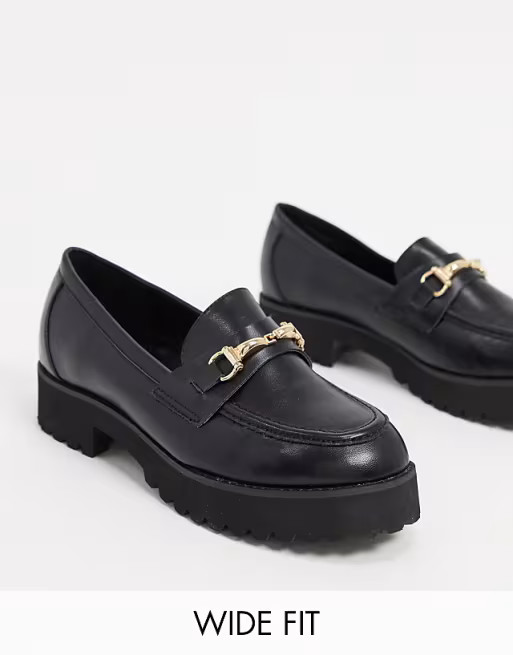 RAID Wide Fit Empire chunky loafers in black with gold snaffle | ASOS (Global)