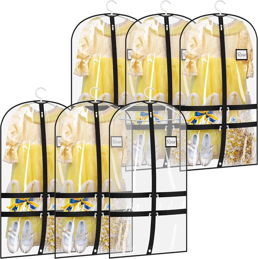 SLEEPING LAMB 6 Packs Clear Dance Garment Bags for Dancers with 4 Pockets, 40" Kids Dance Costume... | Amazon (US)