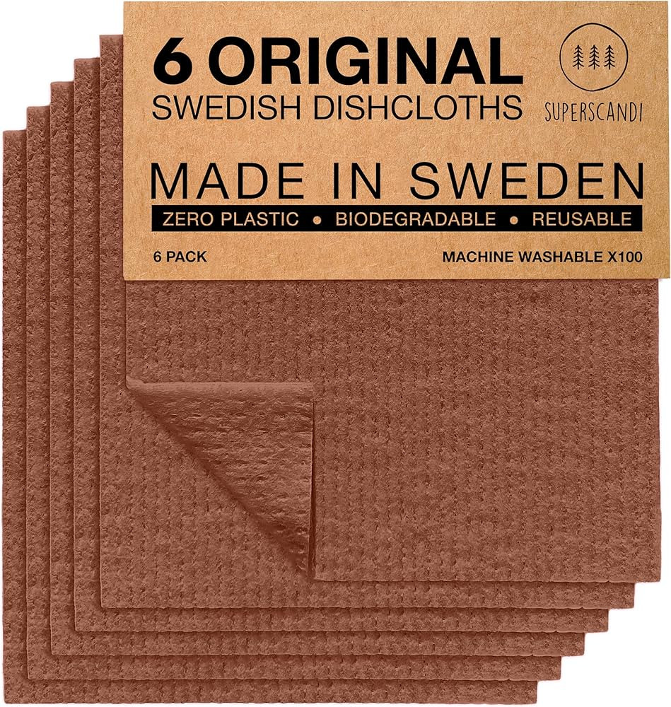 SUPERSCANDI Swedish Dishcloths for Kitchen Brown 6 Pack Reusable Compostable Kitchen Cloth Made i... | Amazon (US)