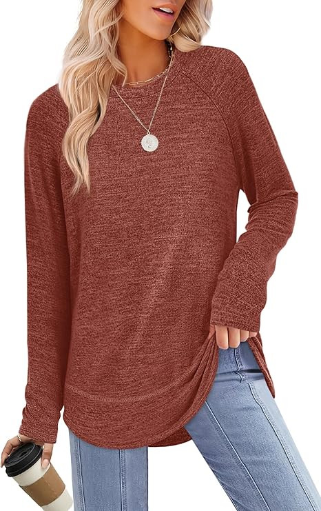 SAMPEEL Long Sleeve Shirts for Women Tunic Tops Loose Fit Dressy Crew Neck Pullover Basic Sweater... | Amazon (US)