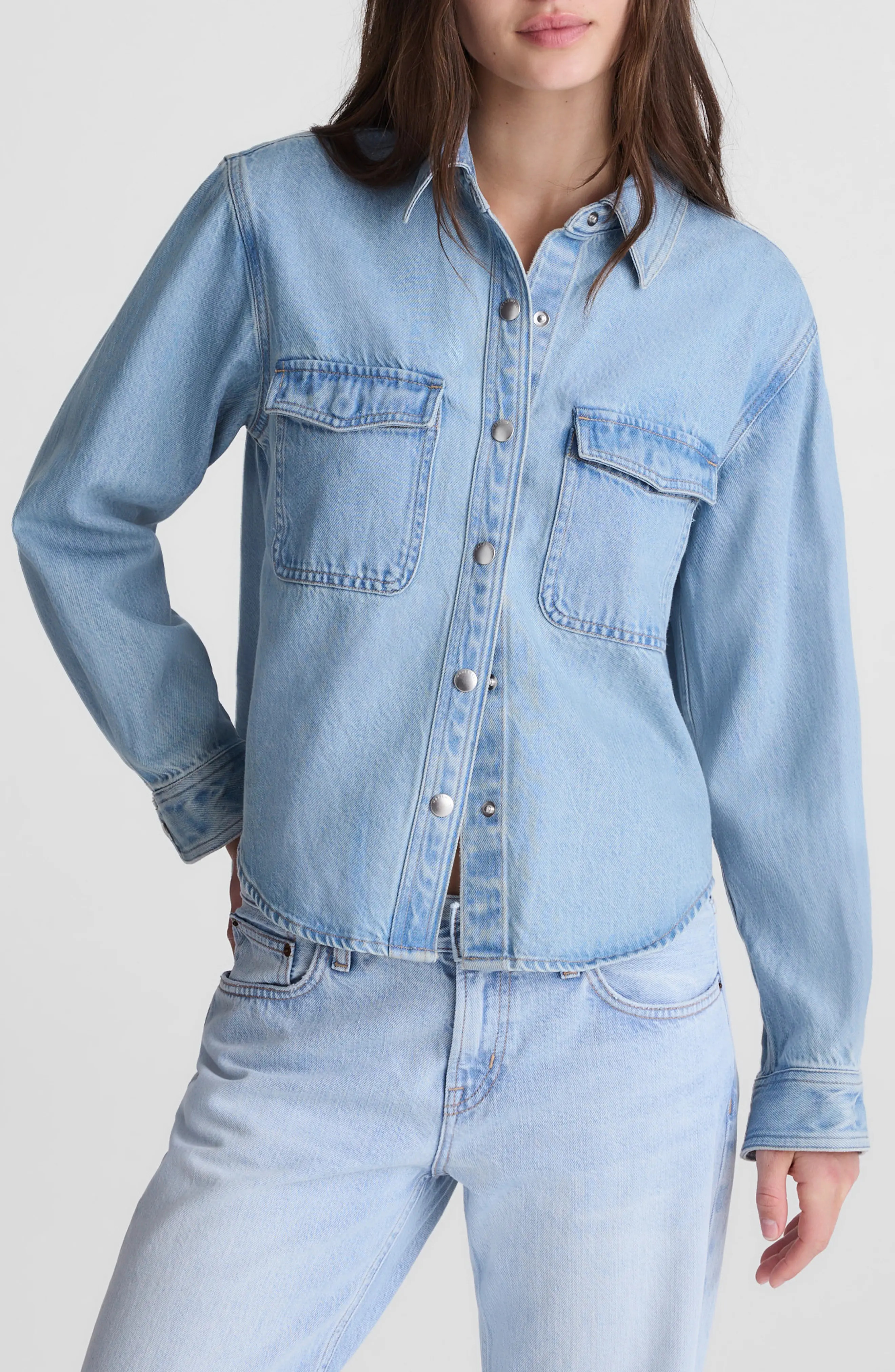 Madewell Airy Denim Relaxed Shirt Jacket in Faded Horizon Wash at Nordstrom, Size X-Large | Nordstrom