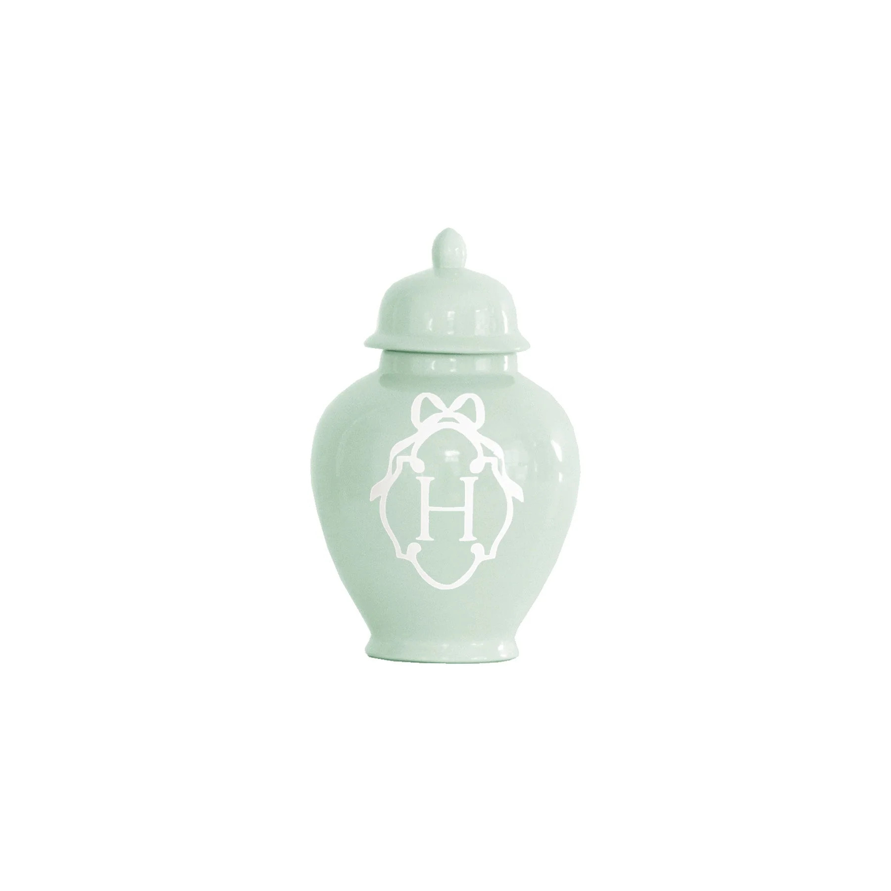 Bow Monogram Ginger Jars in Sea Glass | Lo Home by Lauren Haskell Designs