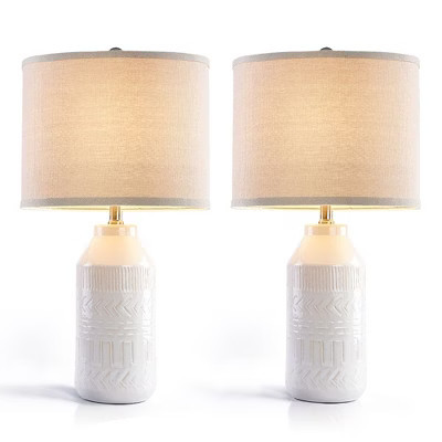 Maxax Antique White Ceramic Table Lamp, Textured Boho Desk Lamp with Beige Fabric Shade for Bedroom, Living Room£¬3-Way 100W E26 Base | Target