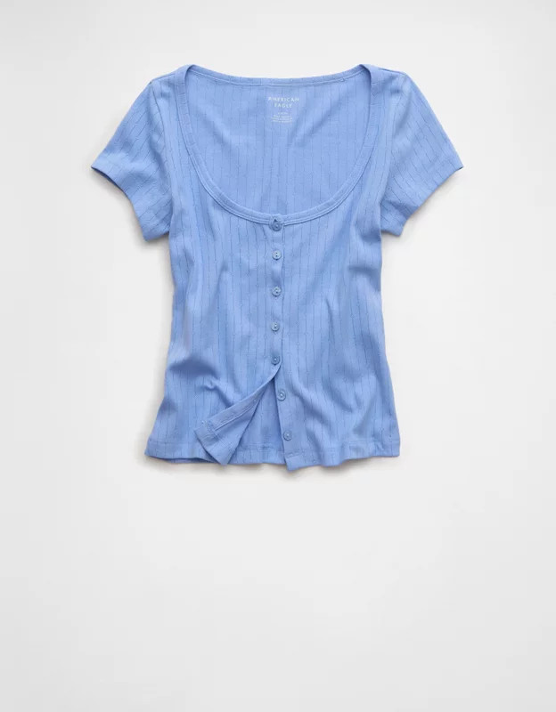 AE Pointelle Button-Up Baby Tee | American Eagle Outfitters (US & CA)