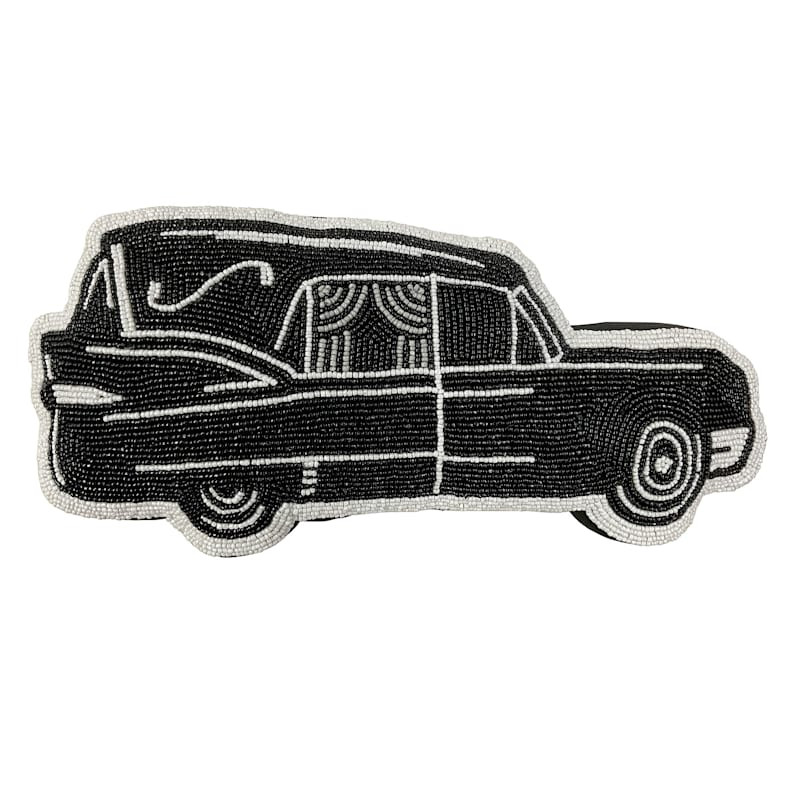 Southern Gothic Hearse Shaped Beaded Throw Pillow, 16x8 | At Home